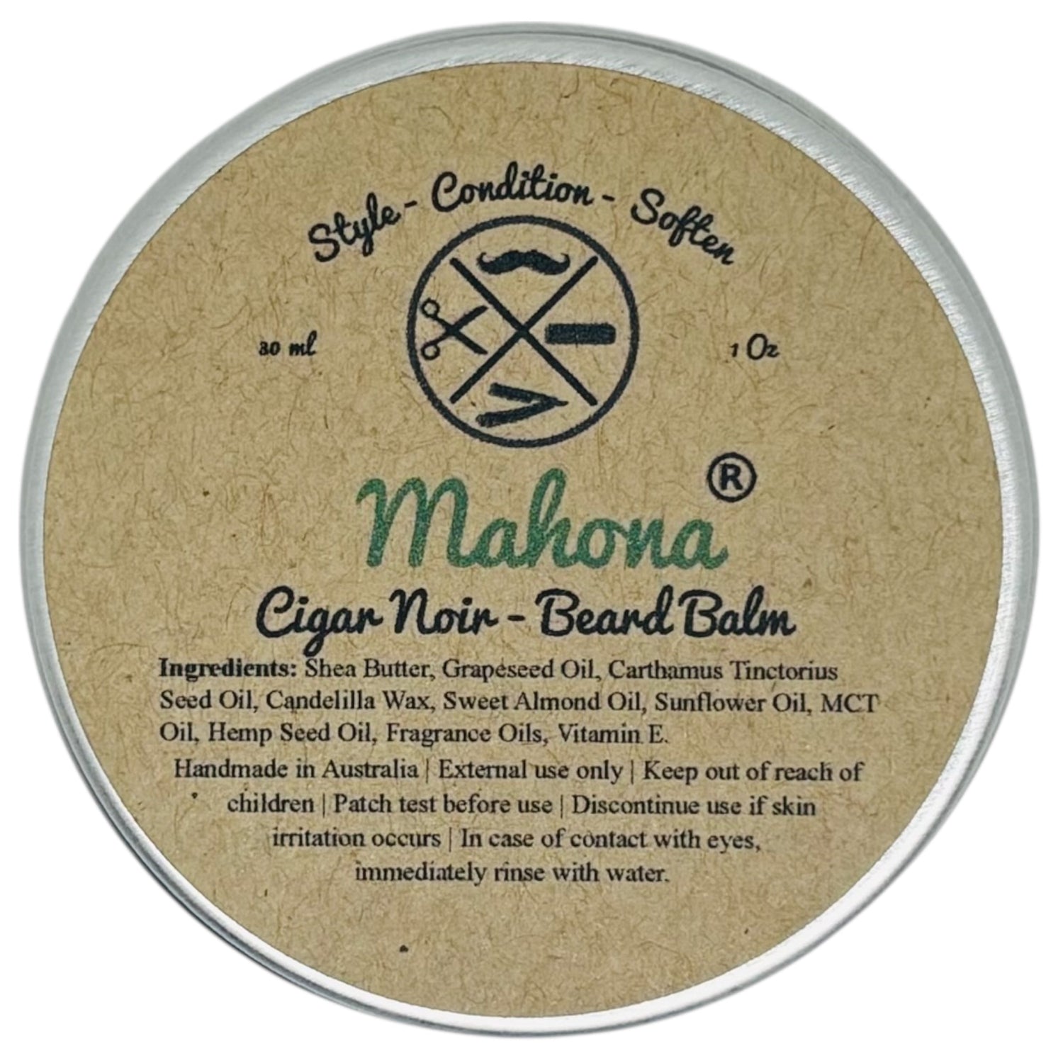 Mahona 30 ml Beard Balm, 100% Natural and Organic. Vegan Friendly Australian Made Beard Products.